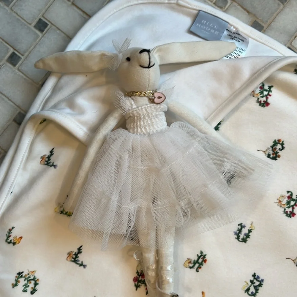 Hill House White Baby Blanket with Floral letters & Ballerina Bunny gift combo. - Picture 2 of 4